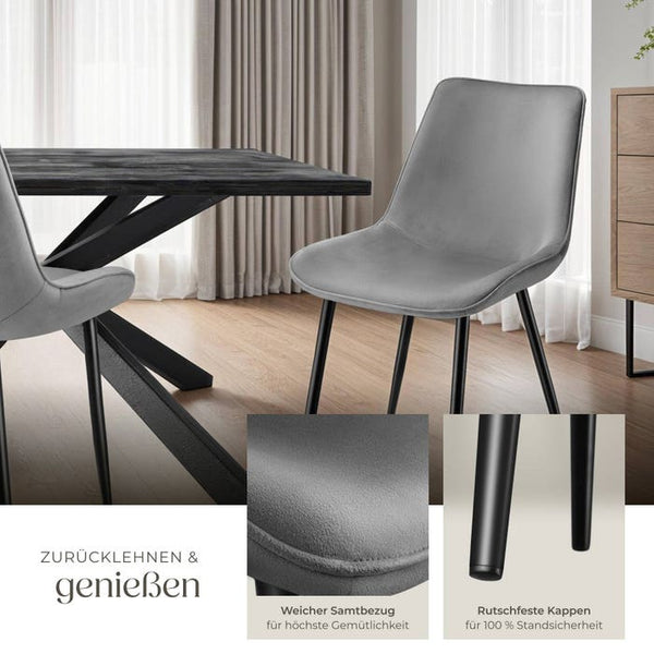 Ensemble de 8 chaises Monroe, aspect velours, grises 