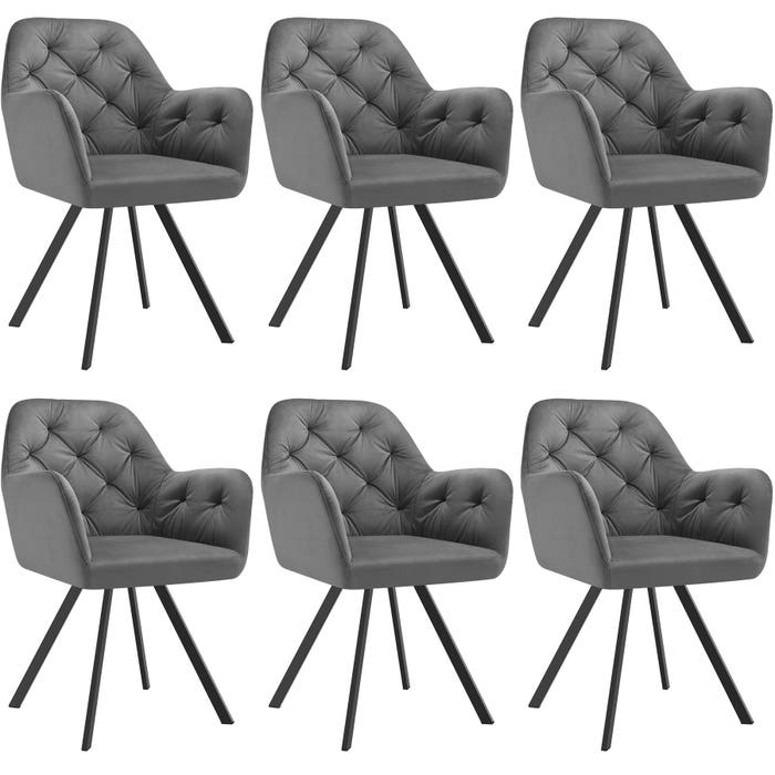 Fauteuil pivotant en velours Lucia anthracite, lot de 6