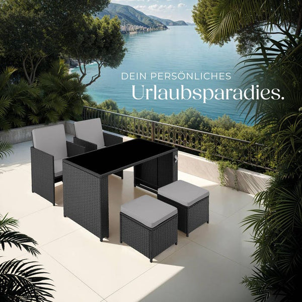 Rattan Sitzgruppe Palermo schwarz/grau