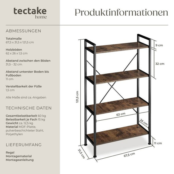 Regal Leeds Industrial Holz dunkel, rustikal