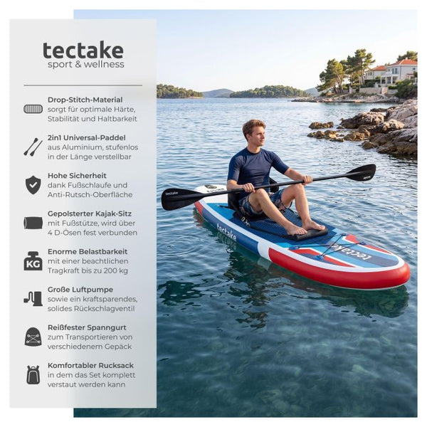 Stand-Up Paddle Board 2in1 Poseidon rot/blau 288 cm ohne Kamerahalterung