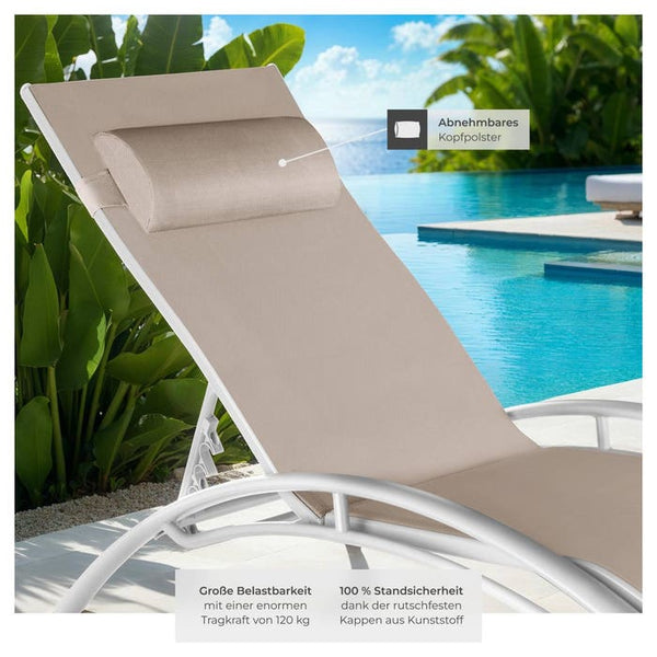 2x Gartenliegen, 5-stufig, beige