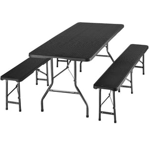 Campingtischgarnitur klappbar schwarz-Rattanoptik