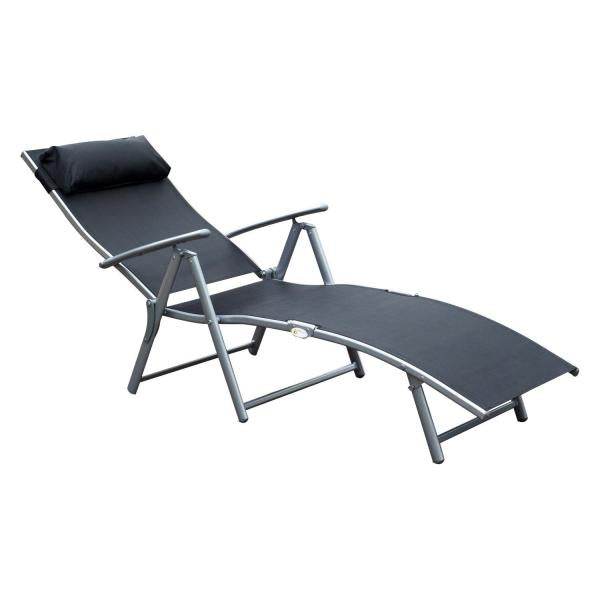 Sonnenliege klappbar mit Kissen Schwarz