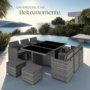 Aluminium Rattan Sitzgruppe New York 6+4+1, grau