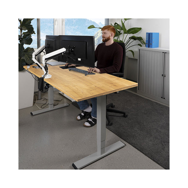 CONTINI höhenverstellbarer Bürotisch 1.6x0.8m Eiche / Gestell grau RAL 7045