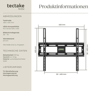 TV-Wandhalterung starr 26-75 Zoll bis 100 kg schwarz