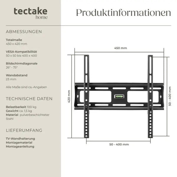 TV-Wandhalterung starr 26-75 Zoll bis 100 kg schwarz