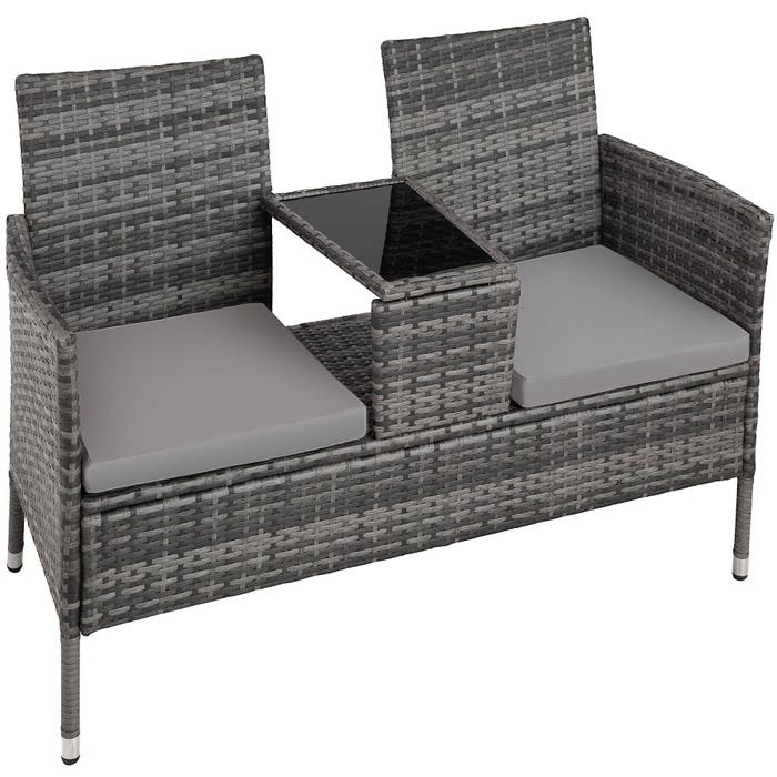 Banc de jardin en rotin avec table, gris clair