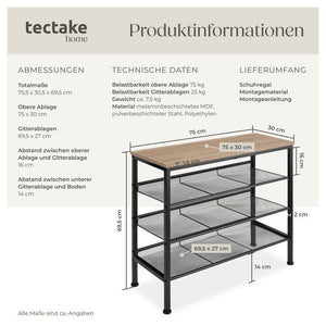 Schuhregal Wolverhampton Industrial Holz hell, Eiche Sonoma
