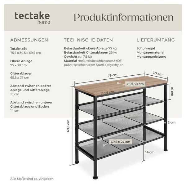 Schuhregal Wolverhampton Industrial Holz hell, Eiche Sonoma