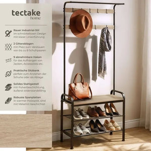 Garderobe Wichita mit Sitzbank Industrial Holz hell, Eiche Sonoma 73,5 x 36 x 184 cm