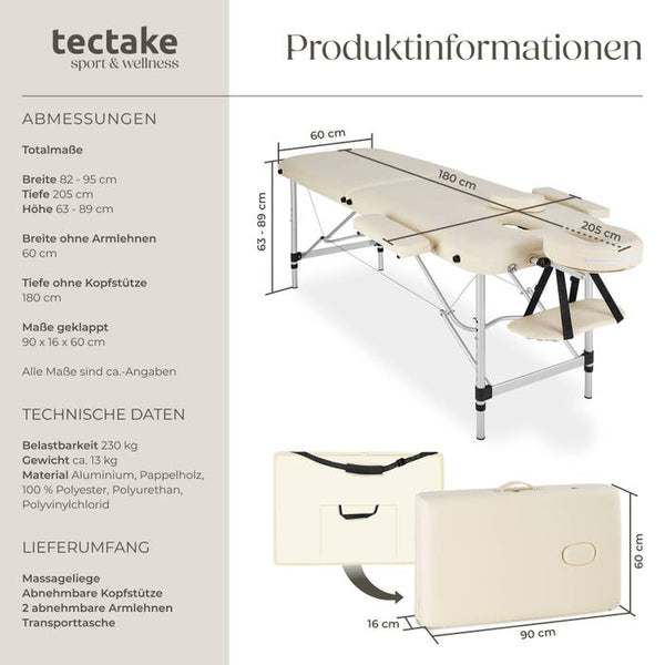 Lettino da massaggio a 2 zone con imbottitura, beige