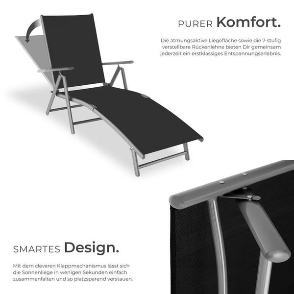 Gartenliege Marisol aus Aluminium, 7-stufig dunkelgrau