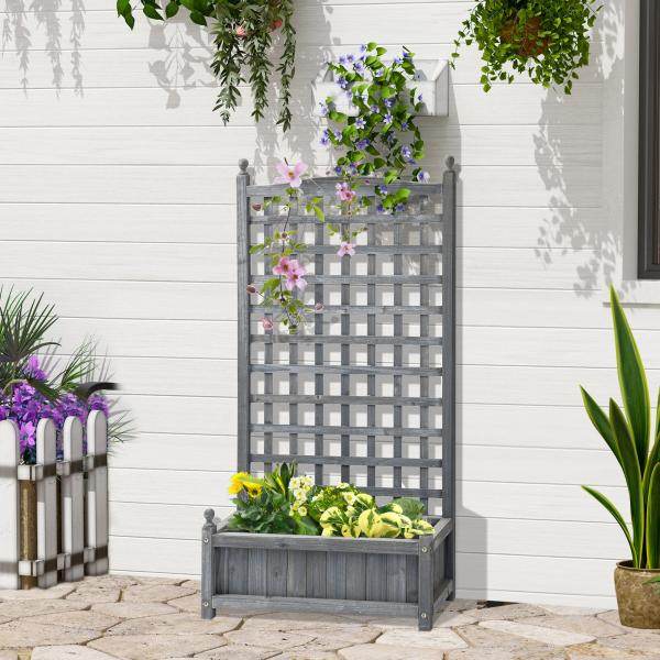 Pflanzkasten mit Rankgitter Blumenkasten Rankkasten Hellgrau
