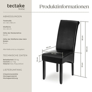 2 chaises de salle à manger avec assise ergonomique, noires