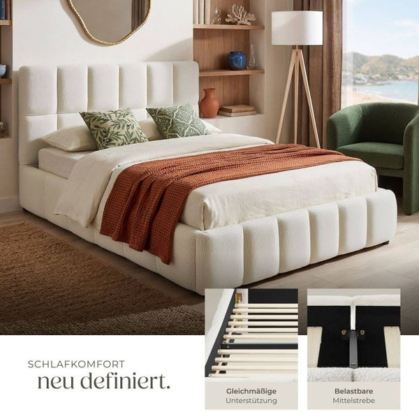 Bettset Polsterbett mit Matratze Teddy creme 140 x 200 cm