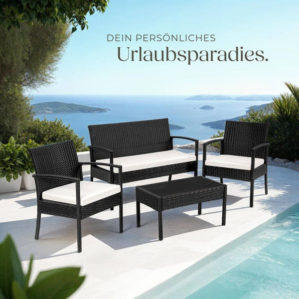 Rattan Sitzgruppe Sparta 3+1 schwarz