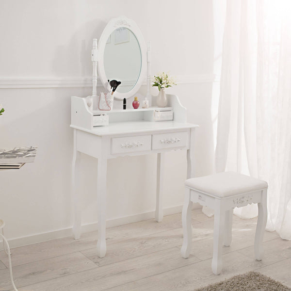 Dressing table with mirror and stool in antique look