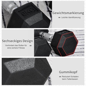 2er-Set Gummi-Hantel Fitness Hantel Kurzhantel Metall Gummi schwarz 6 KG