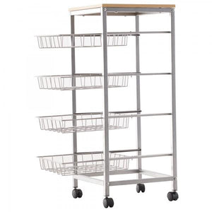 Küchenwagen Rollwagen 4-stöckig rollbar Weiss