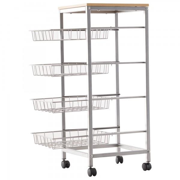 Küchenwagen Rollwagen 4-stöckig rollbar Weiss