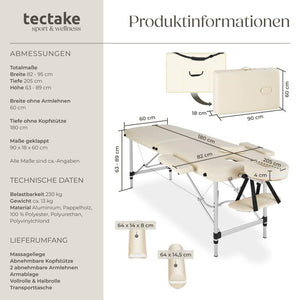 Lettino da massaggio a 2 zone con imbottitura, rulli massaggianti e struttura in alluminio - beige
