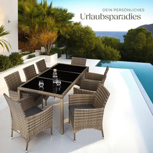 Rattan Sitzgruppe 8+1 mit Schutzhülle natur/dunkelgrau