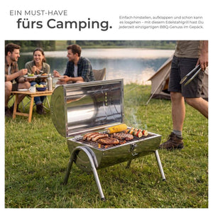 Edelstahlgrill mit 2 Grillflächen und 2 Kohlewannen silber