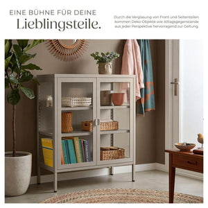 Metallvitrine Baker mit Glastüren taupe