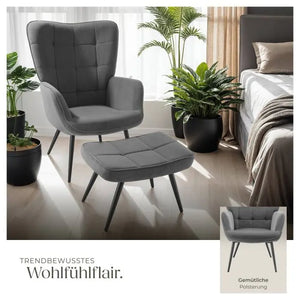 Sessel Hygge mit Hocker Feincord anthrazit/schwarz