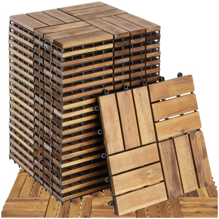 Terrassenfliesen Tabula Akazienholz 12 Lamellen braun 31 x 31 cm, 20 Stück