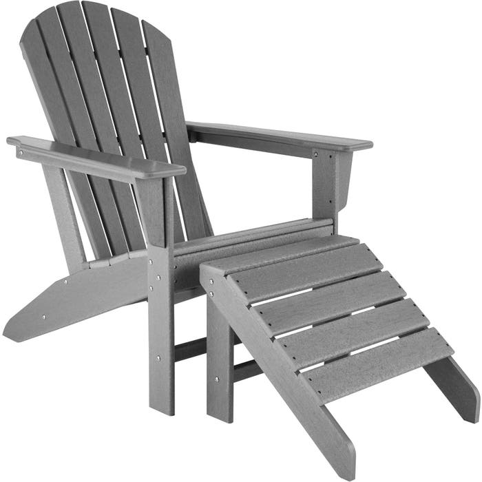 Sedia da giardino con poggiapiedi in stile Adirondack, grigio chiaro