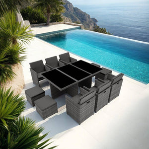 Aluminium Rattan Sitzgruppe New York 6+4+1, grau