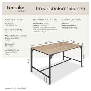 Esstisch Belfast Industrial Holz hell, Eiche Sonoma