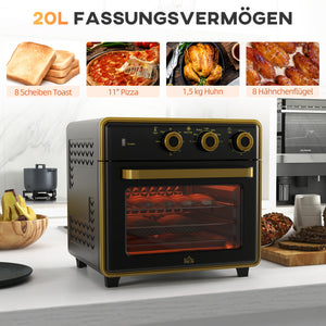 Backofen Küchenofen 20L 1400W mit Timer Kompakt Schwarz