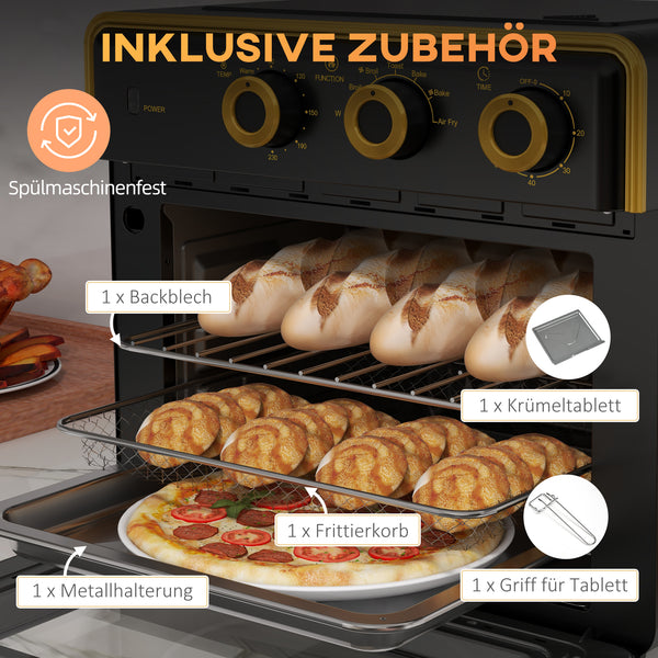 Backofen Küchenofen 20L 1400W mit Timer Kompakt Schwarz
