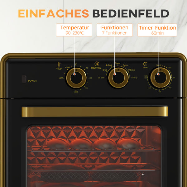 Backofen Küchenofen 20L 1400W mit Timer Kompakt Schwarz