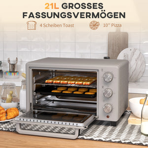 Backofen Minibackofen 21L 100-230°C mit Timer Silber