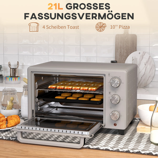 Backofen Minibackofen 21L 100-230°C mit Timer Silber