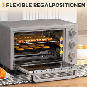 Backofen Minibackofen 21L 100-230°C mit Timer Silber