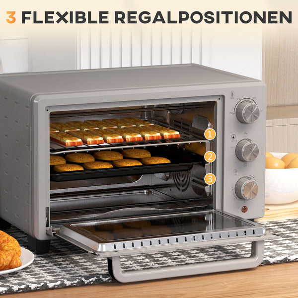 Backofen Minibackofen 21L 100-230°C mit Timer Silber