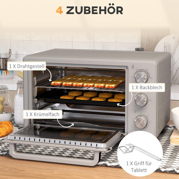 Backofen Minibackofen 21L 100-230°C mit Timer Silber