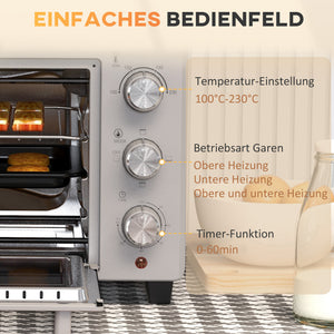 Backofen Minibackofen 21L 100-230°C mit Timer Silber