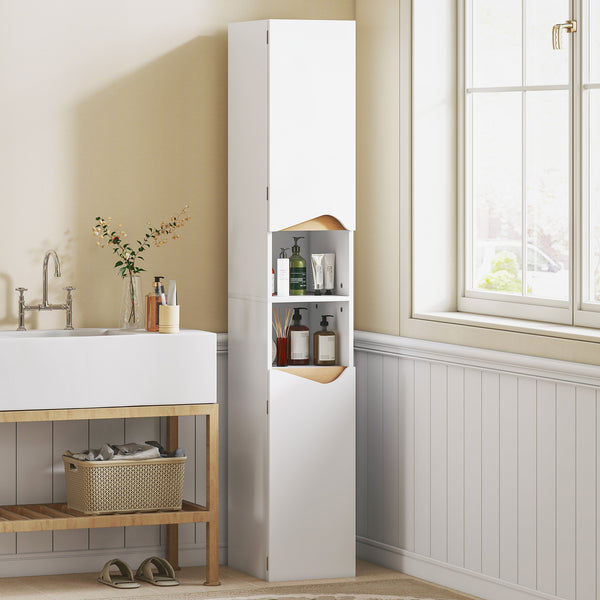 Bad Hochschrank schmal mit Türen und offenen Fächern weiss