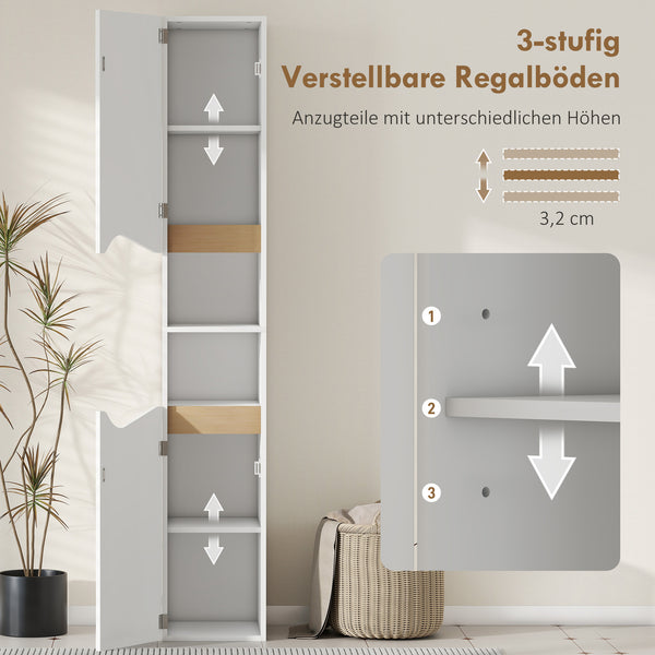 Bad Hochschrank schmal mit Türen und offenen Fächern weiss