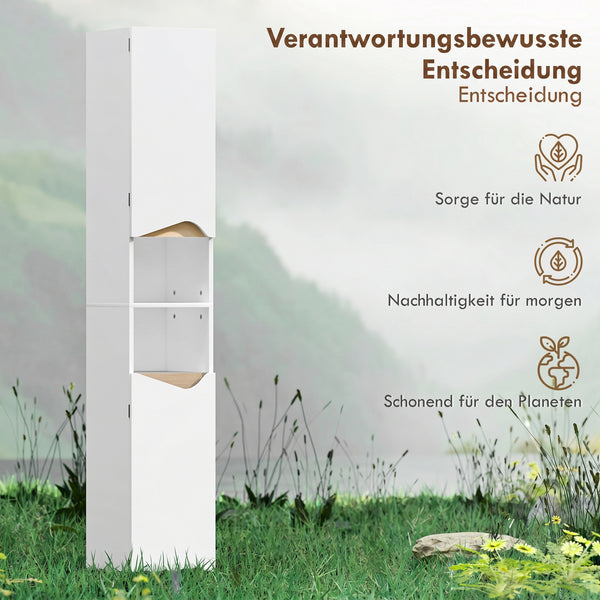 Bad Hochschrank schmal mit Türen und offenen Fächern weiss