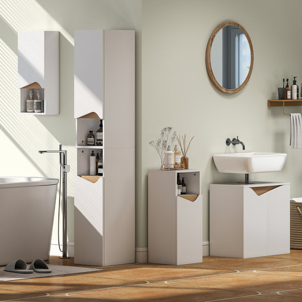 Bad Hochschrank schmal mit Türen und offenen Fächern weiss
