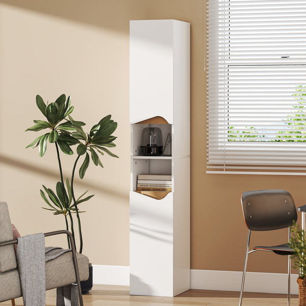 Bad Hochschrank schmal mit Türen und offenen Fächern weiss