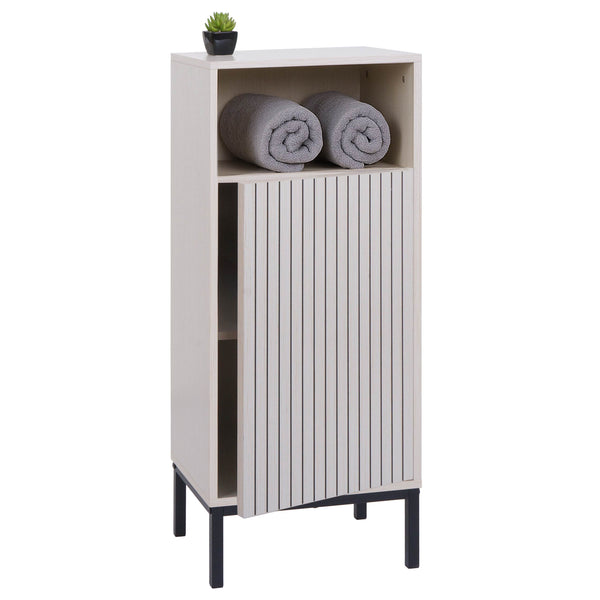 Badezimmerkommode Badschrank 1 Tür 3 Staufächer 98x39x30cm Holzoptik beige
